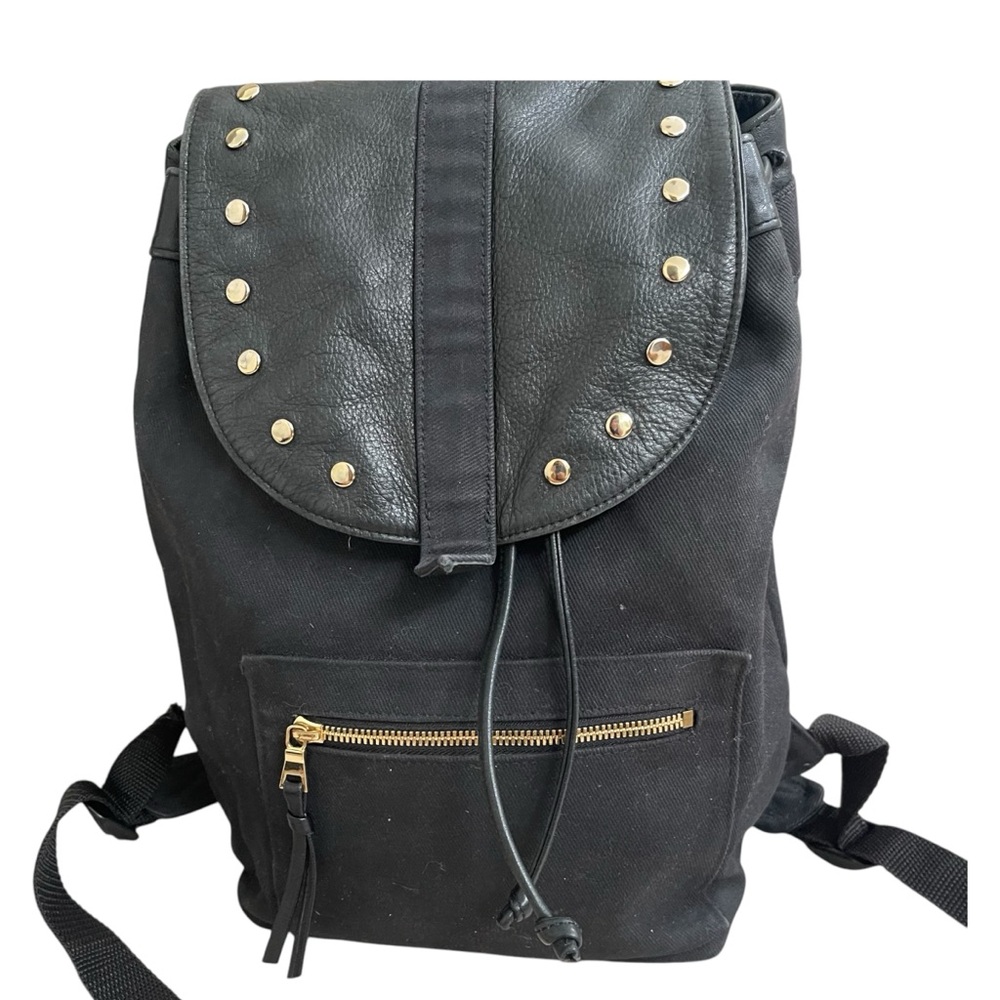 Fiocci‎ Black Made In Italy Backpack  Pockets Leather & Canvas Adjustable Straps